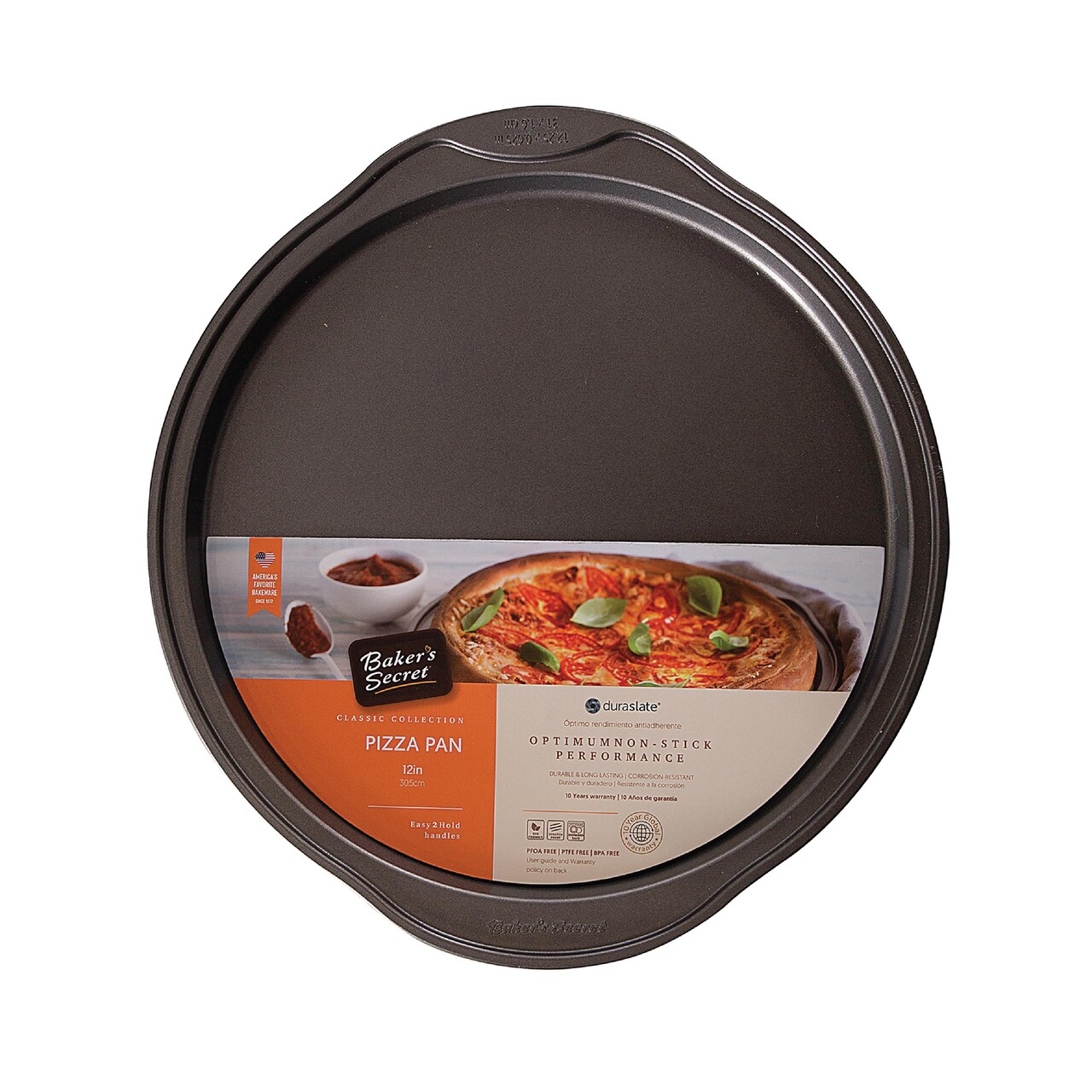 Baker's Secret Non stick Pizza Pan for Oven 12.5", Carbon Steel Pizza Baking Pan, Non-stick Bakeware Food-Grade Coating For Easy Release Dishwasher Safe Oven Baking Supplies - Classic Collection